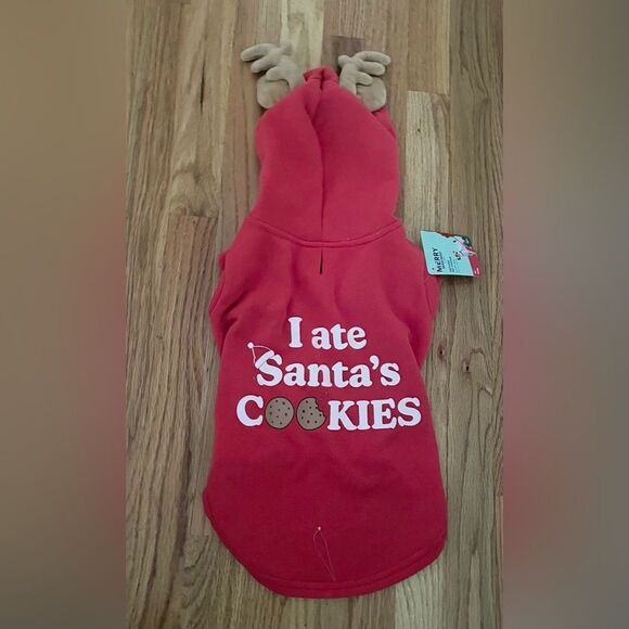 🆕 Merry Makings I ATE Santas Cookies Antler Pet Red Hoodie Dog Size Large - Picture 1 of 6